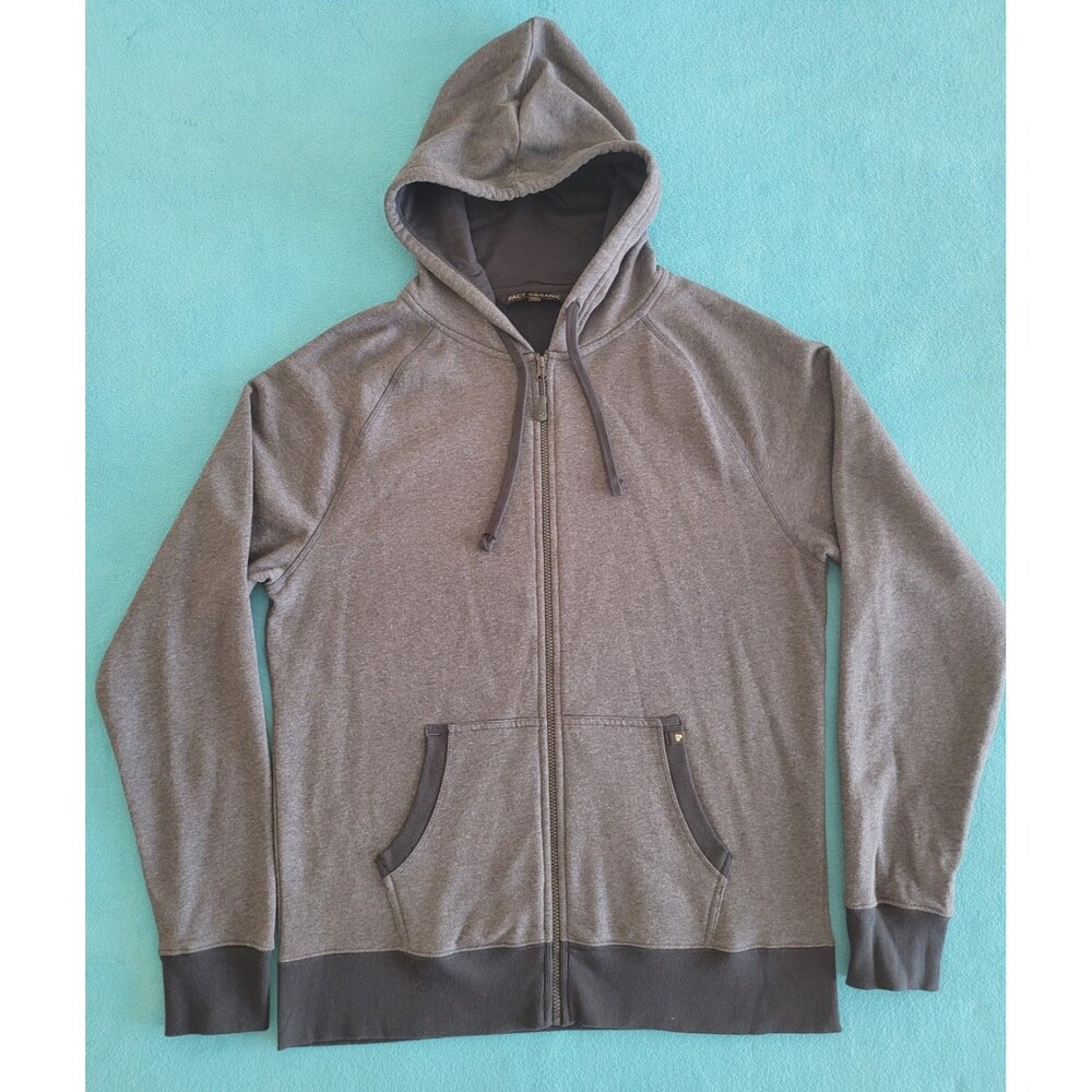PACT Organic XL Mens Organic Cotton Blend Gray Black Full Zip Hoodie Sweatshirt